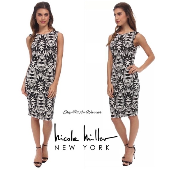 Nicole Miller NWT geo print ruched bodycon dress  *shop@iAmWarrior - Picture 3 of 8